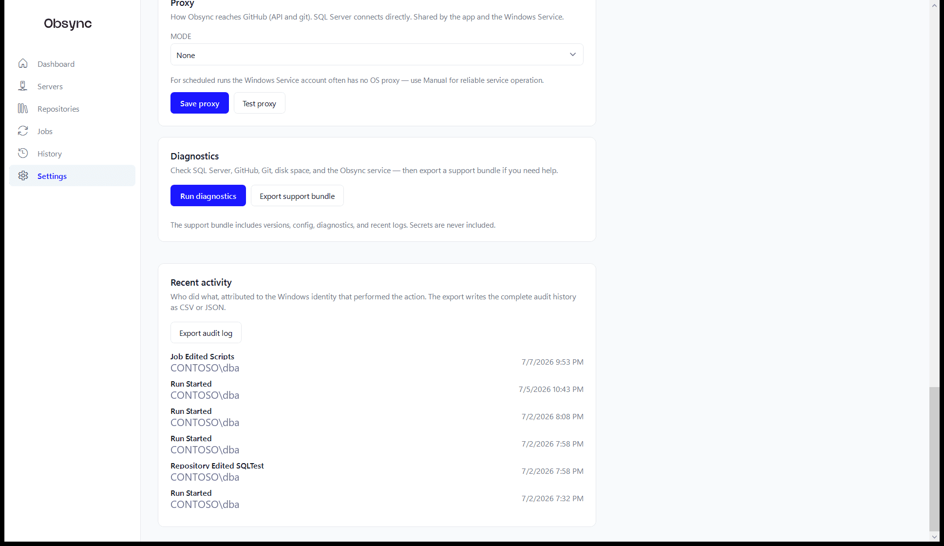 Obsync's audit trail showing attributed actions